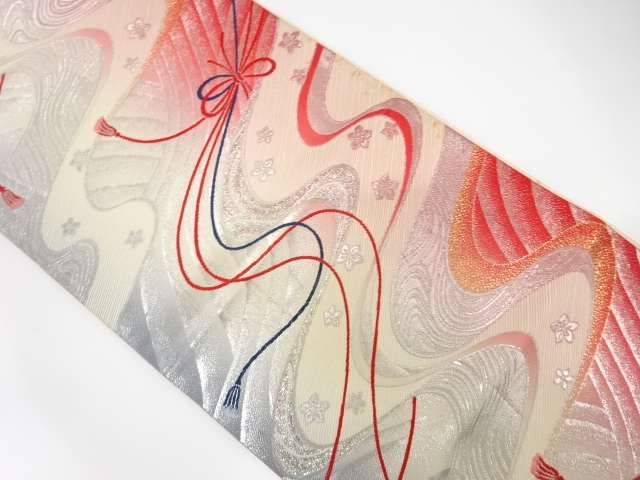 JAPANESE KIMONO / ANTIQUE FUKURO OBI / SILK / WOVEN KUMIHIMO CORD PATTERN